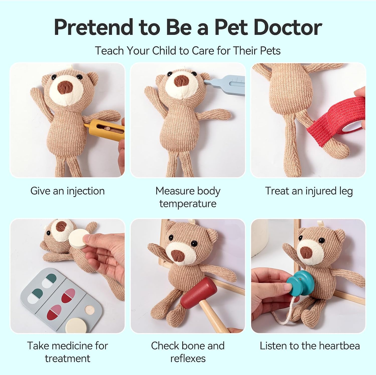 Macabaka Doctor Kit for Toddlers 3-5, Pet Vet Pretend Play Toys for Kids, with X-Ray, Wooden Light Box, Medical Tools, STEM Educational Montessori Toys - Image 3