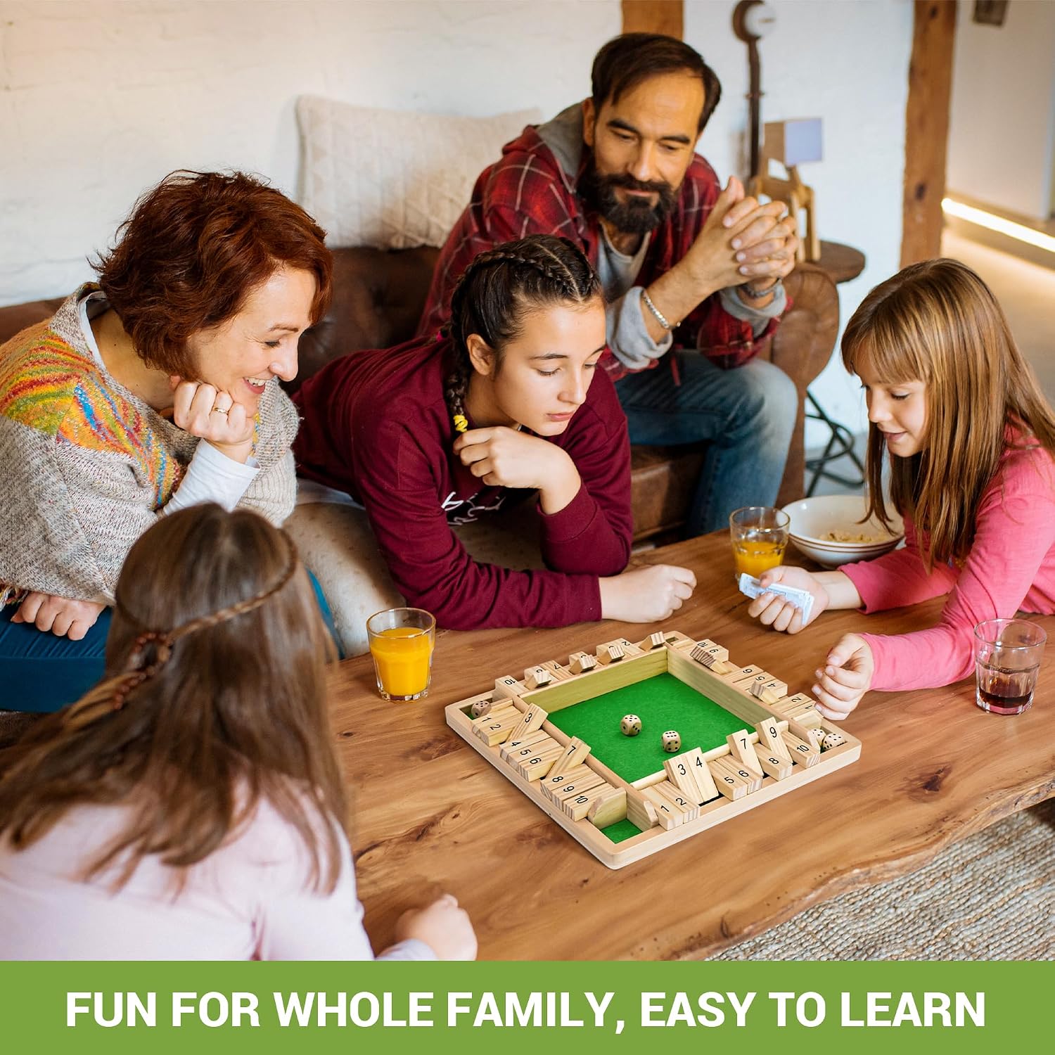 Ropoda Wooden Shut The Box Game (2-4 Players) - Large 4 Sided Board, 8 Dice, Rules - Amusing Addition Game for Kids & Adults, 12 Inch - Image 2