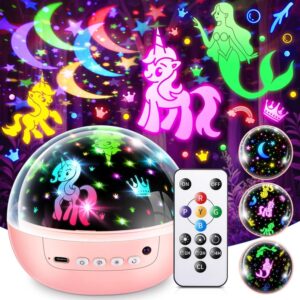 Girl Gifts & Toys, 【3 Film & 93 Colors】Kids Night Light Projector, Unicorn Toys+Princess Toys+Mermaid Toy+Night Light for Kids, 4 Year Old Girl Birthday Gifts, Juguetes para Niñas, Muñecas para Niñas