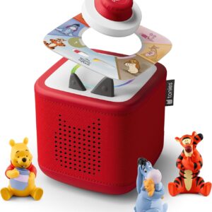 Toniebox 2 Audio Player Bundle for Kids 3+ with Winnie The Pooh, Tigger, Eeyore Figurines and Tonieplay Game & Controller – Sunset Red