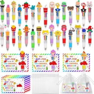 CZWZ 30 Set Cute Multicolor Pens in One 4-in-1 Fun Pens Bulk with 30 Gift Cards for Kindergarten Party End of Year Student Gift Bulk Office School Exchange Gifts
