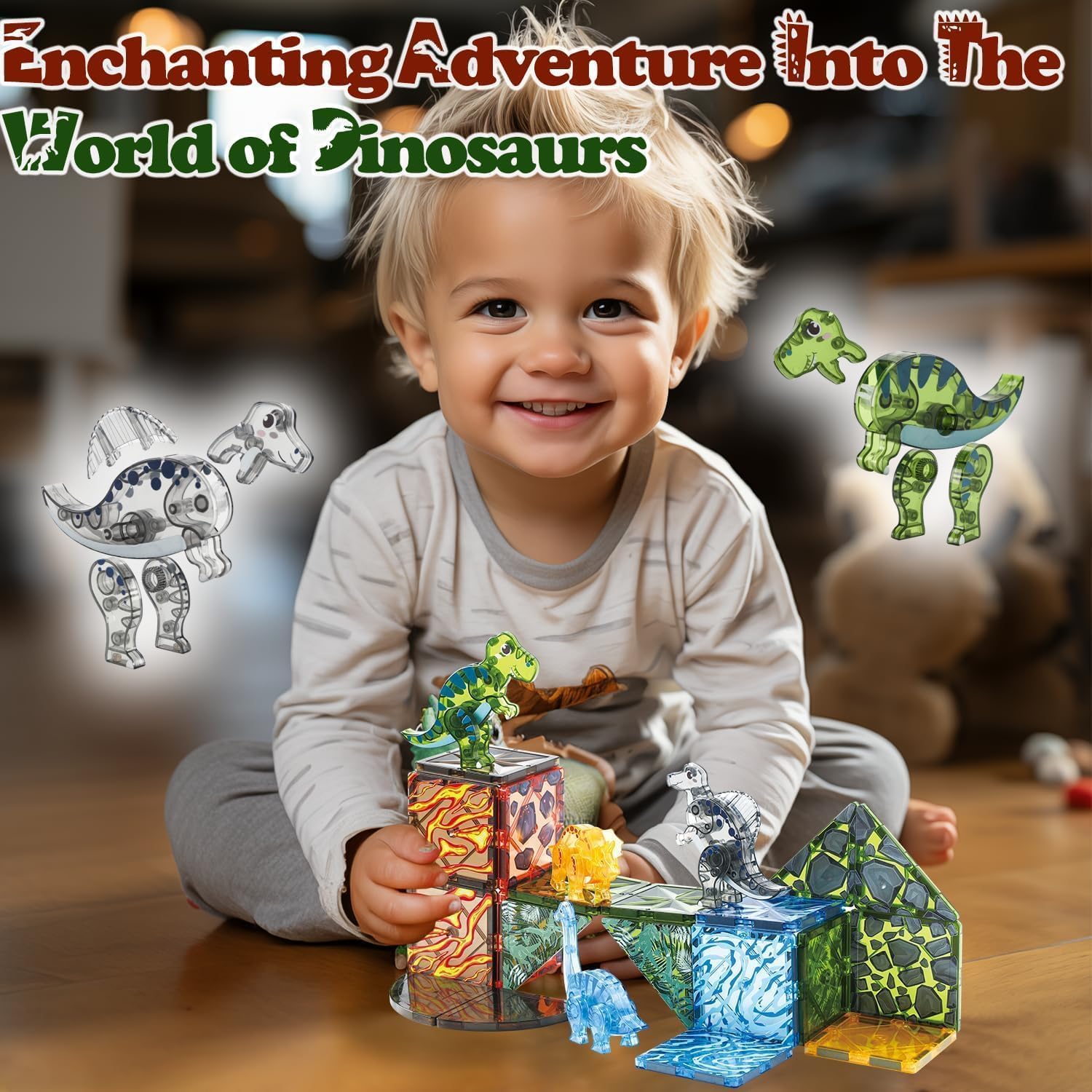 Magnetic Tiles Dinosaur Toys for Kids 3-7 Magnet Building Blocks Toddler Dino Toys - Educational STEM Toys 3 Year Old Boy Gift Learning Resources for Kids Ages 3 4 5 6 7 8 Gifts for 4 Year Old Boys - Image 2
