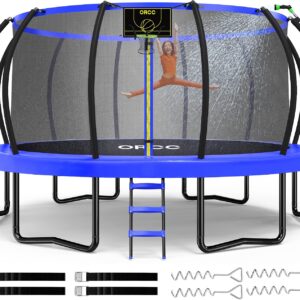 ORCC 1300LBS Weight Capacity Trampoline 16 15 12FT with Basketball Hoop Water Sprinkler Spiral Ground Stakes Outdoor Yard Trampolines for Kids Adults