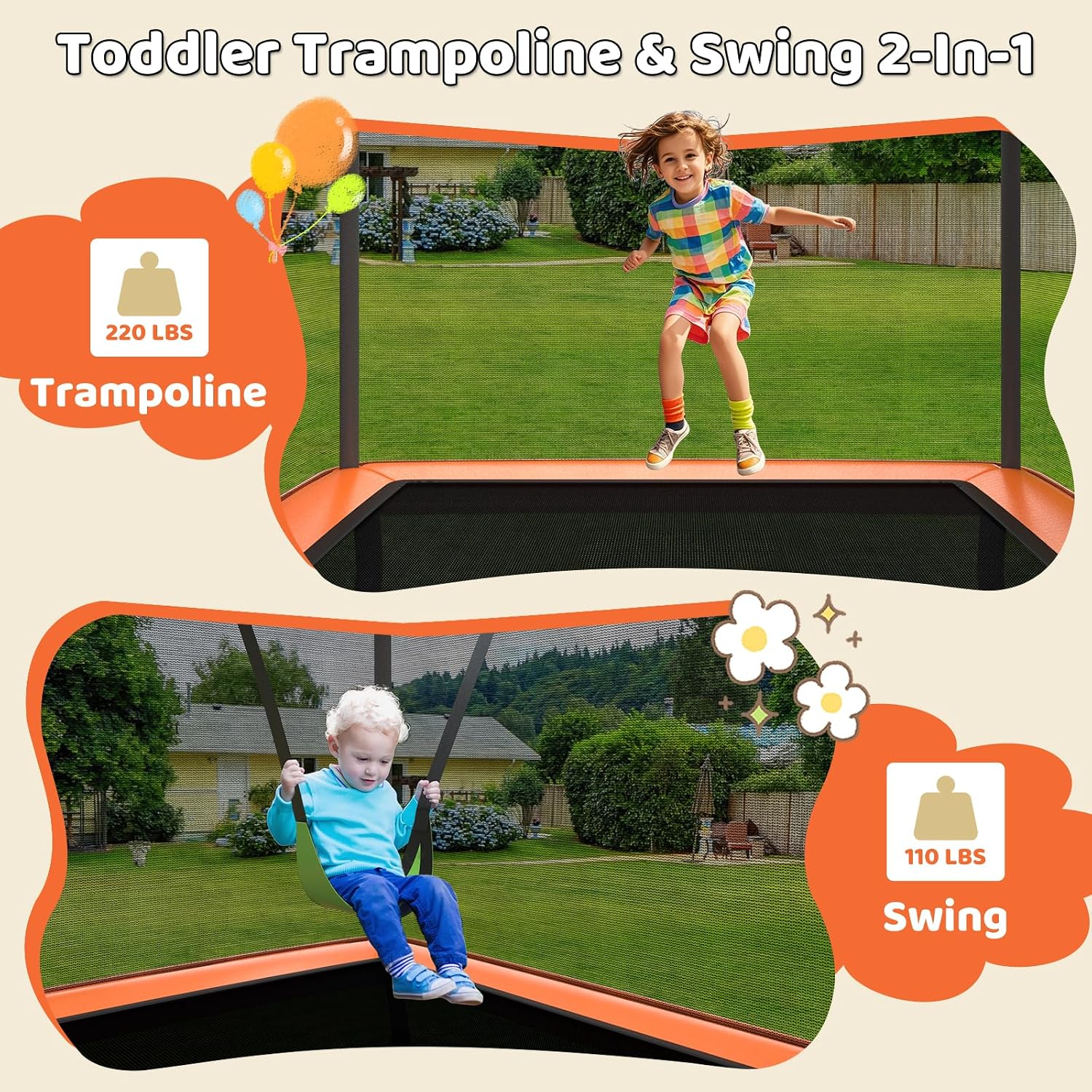 KOTEK 6 Ft Toddler Trampoline with Net & Swing, Mini Indoor Recreational Trampoline, Small Rectangle Trampoline for Home, ASTM Approved, Max Load 220 lbs, Gift for Kids Christmas Birthday - Image 3