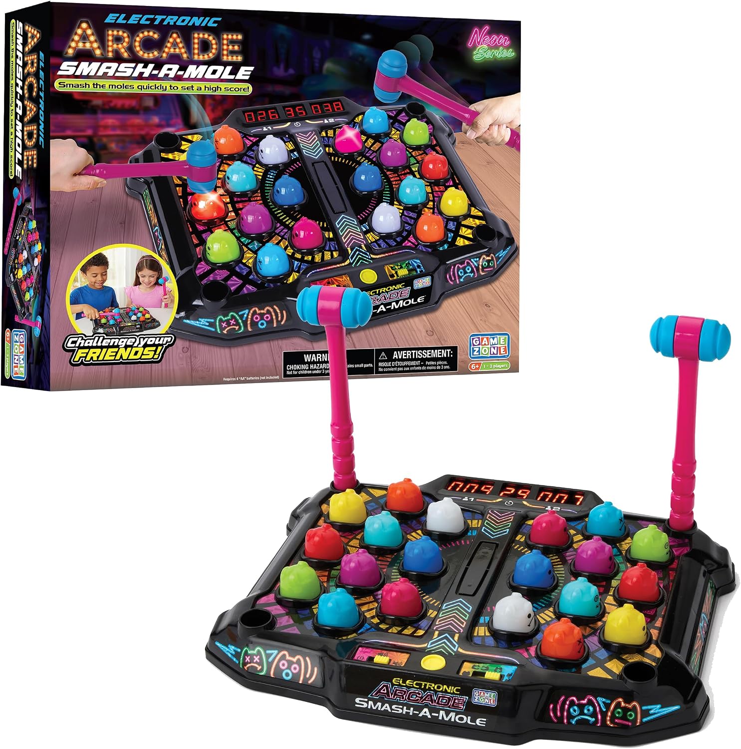 Game Zone Smash-A-Mole – Electronic Arcade Game with Lights & Sounds – 4 Game Modes – Ages 6+
