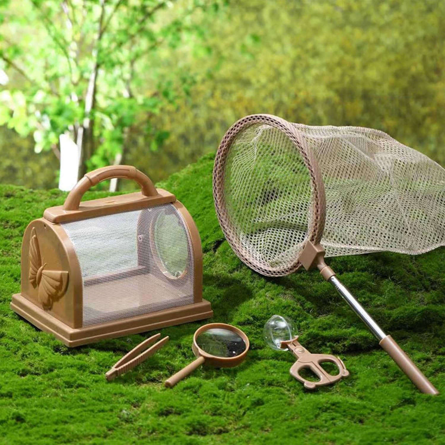 Leking Bug Catcher Kit for Kids 5 Pcs, Kids Outdoor Explorer Kit with Butterfly Net, Insect Observation Cage, Tweezers and Magnifying Glass, STEM Learning Bug Catching Set for Toddler Age 3-12