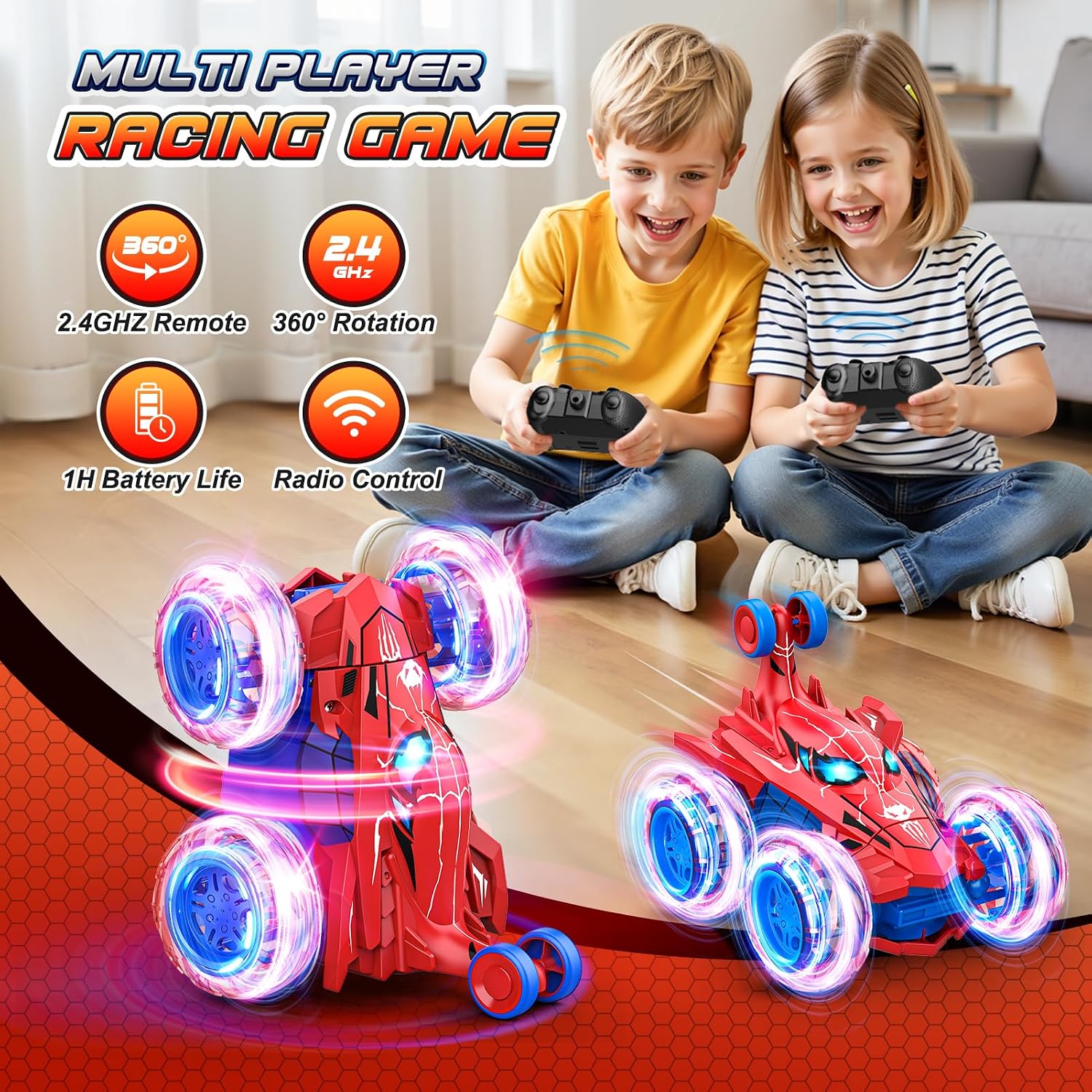 Spider remote control car rc cars toys,Cool rechargeable stunt rc car with 360 flips 4WD wheel with bright light,Fun outdoor toys gifts for kids birthday or Chritmas age 4 5 6 7 8 9 10 11 12 years old - Image 4