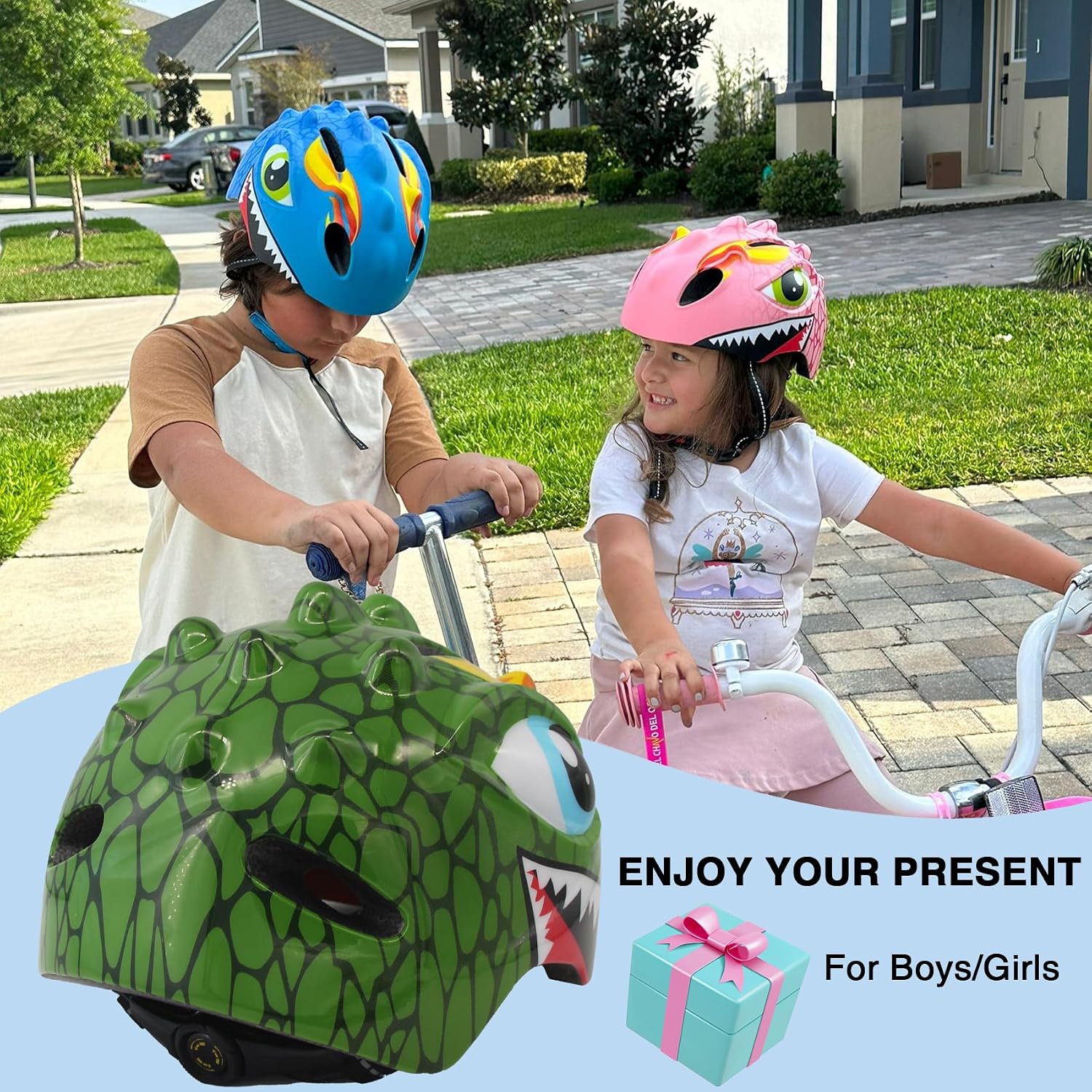 Toddler Helmet Kids Bike Helmet for 2 3 4 5 6 7 8 Years Old Girls with 3D Dinosaur Design Protective Gear Set and Safety Certified, Toddler Bike Cycling Skating Skateboard Scooter Helmet - Image 5