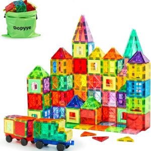 Dopyye 132 PCS Magnetic Tiles Building Blocks with 2 Cars, STEM Educational Construction Montessori Toys for Kids Ages 3 4 5 6 7 8 9, Magnet Building Set Gift for Boys Girls