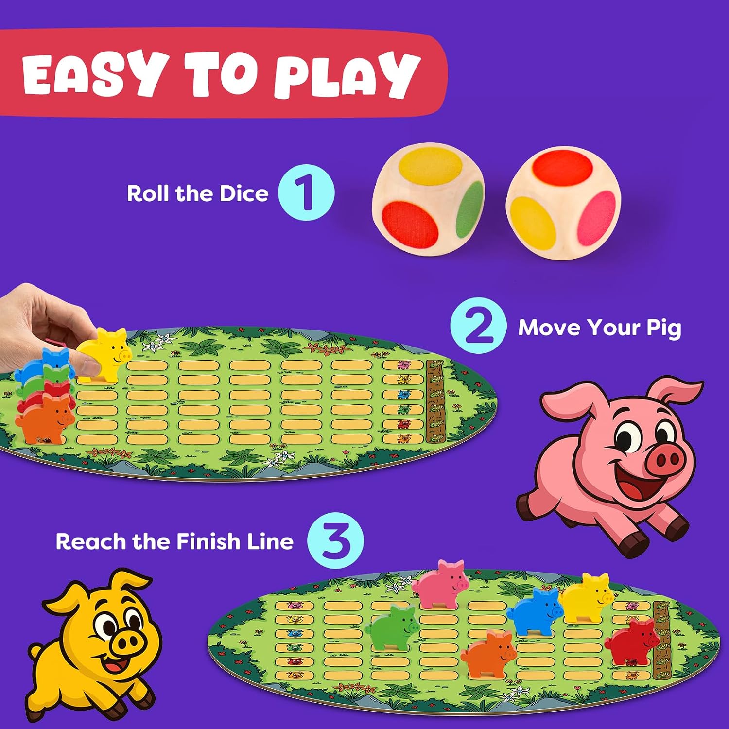 Run Piggy Cooperative Board Game, Adorable Family Dice Game for Kids Ages 3-7, Color Matching Board Game, Preschool Learning Toy, 2-6 Players - Image 5