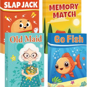Etyishe Card Games for Kids Toddlers, Go Fish, Old Maid, Slap Jack and Memory Match, 4 Decks in 1 Pack, Fun Educational Gard Games for Family Game Night Table Games, Great Stocking Stuffers
