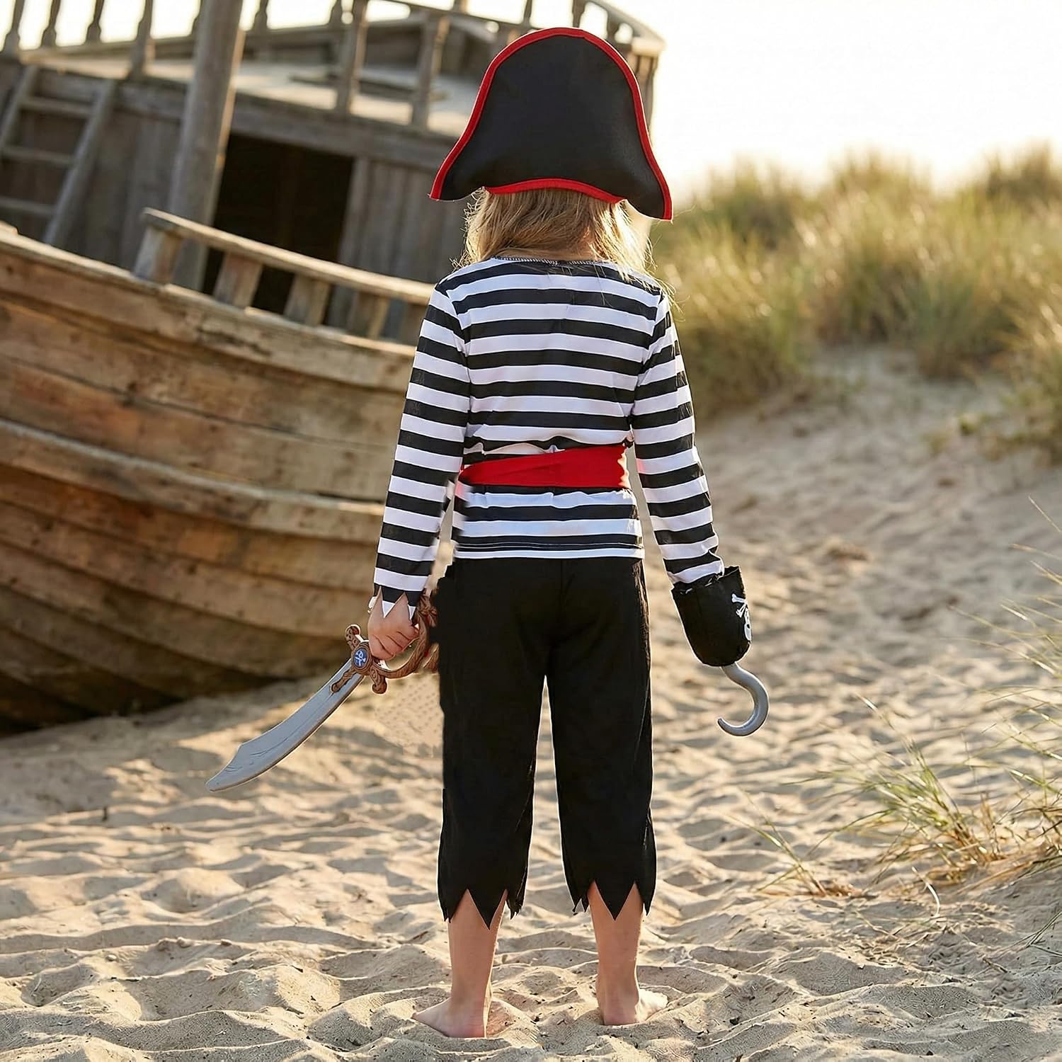 IKALI Pirate Costume for Kids Boys,Toddler Pirate Role Play Dress Up with Bandana, Cutlass, Hat 3-10 Years - Image 3
