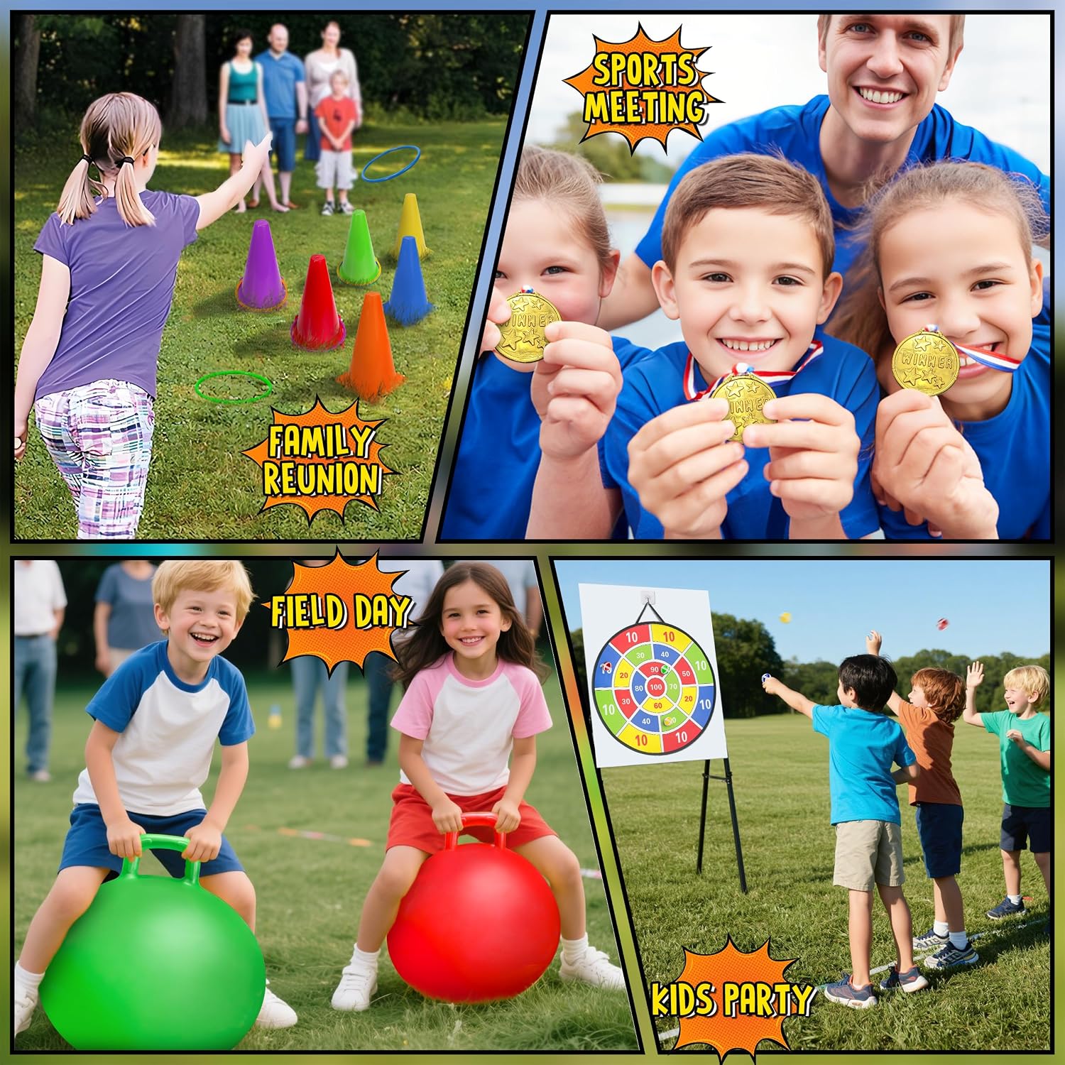 LINAYE Carnival Games Combo Set Outdoor Activities, Field Day Lawn Yard Family Reunion Fall Festival Games Hopper Balls Dart Board for Kids Ring Toss Egg and Spoon for Kids Birthday Party - Image 7