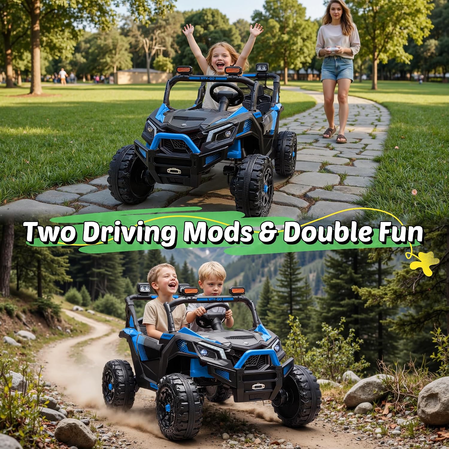 24V Ride on Car 2 Seater Ride on Toys for Big Kids 4WD 4X200W Off-Road Powerful UTV Ride on Truck Electric Vehicle Birthday Gift for Boys & Girls Ages 3-8, Blue - Image 3