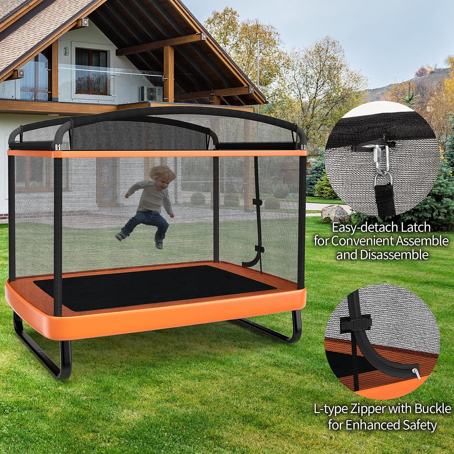 Giantex 6 FT Trampoline for Kids with Swing, Toddler Trampolines with Safety Enclosure Net, ASTM Approved, Rectangle Indoor & Outdoor Mini Kids Trampoline - Image 4