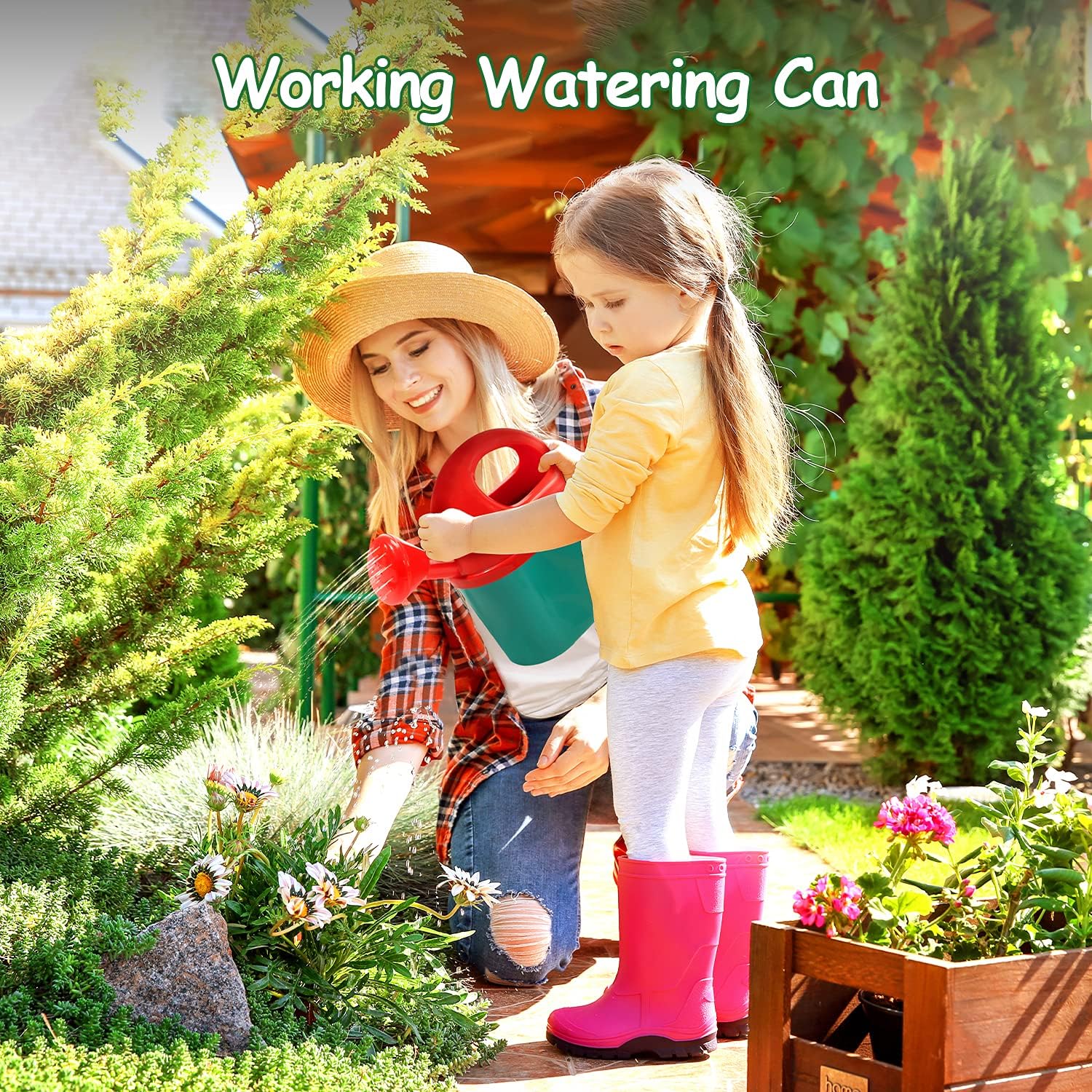 CUTE STONE Kids Gardening Tool Set, Garden Toys with Wheelbarrow, Watering Can, Shovel, Flower Garden Building Toy, Pretend Play Outdoor Indoor Activities Stem Toy Gifts for Boys Girls - Image 7