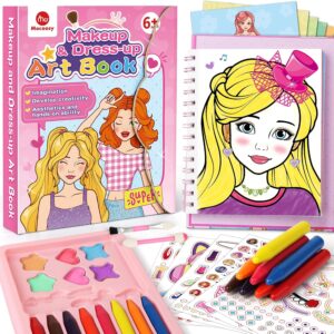 Mocoosy Makeup Art Craft for kids Ages 4-8, Pretend Play Makeup Coloring Activity Book with Stickers, Fashion Design Sketchbook, Travel Game Airplane Car Road Trip Toy Birthday Gift for Girl 5 6 7 8 9