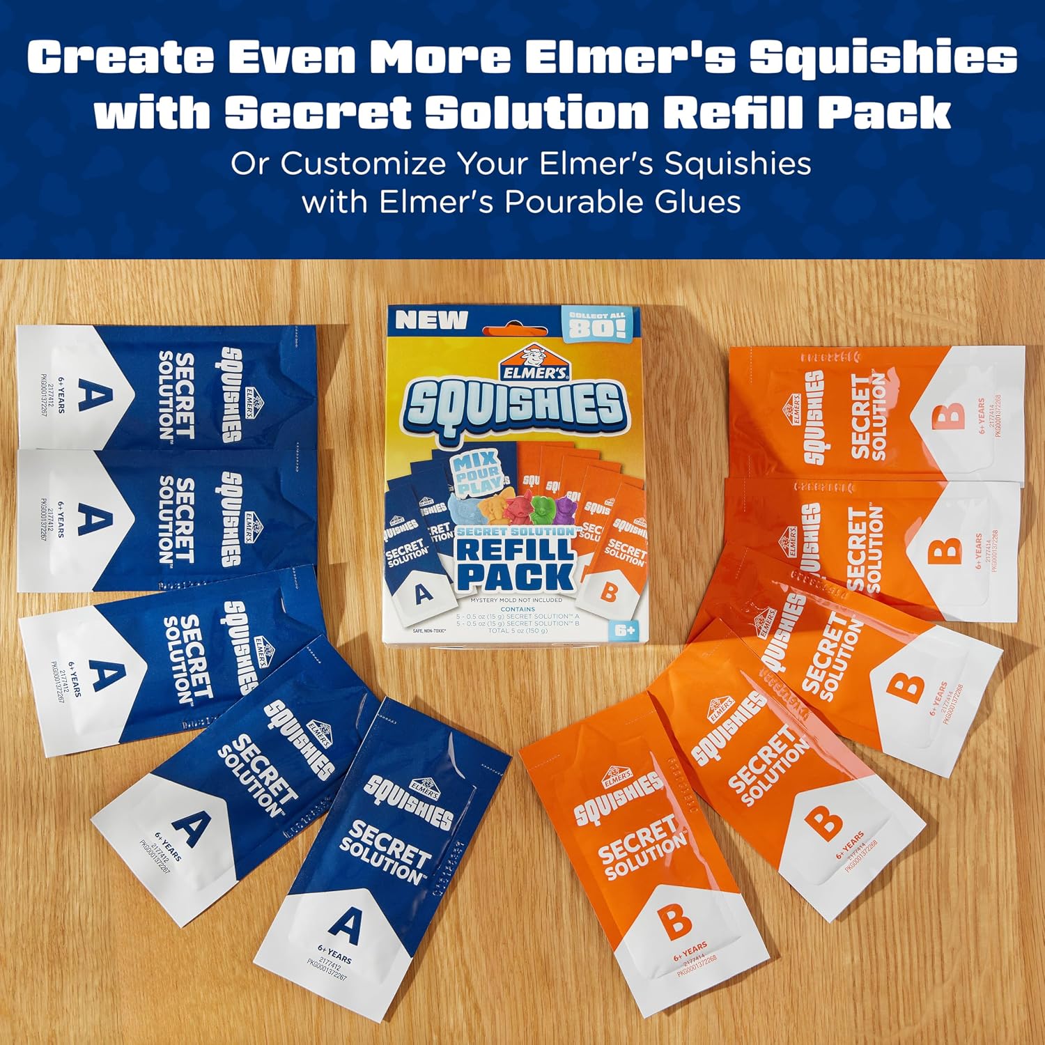 Elmer's Squishies, Kids DIY Activity Kit, Squishy Glow in the Dark Toys, Creates 2 Mystery Characters, 13 Piece Set - Slime Fun, Crafts, Holiday Gift for Ages 6+ - Image 7