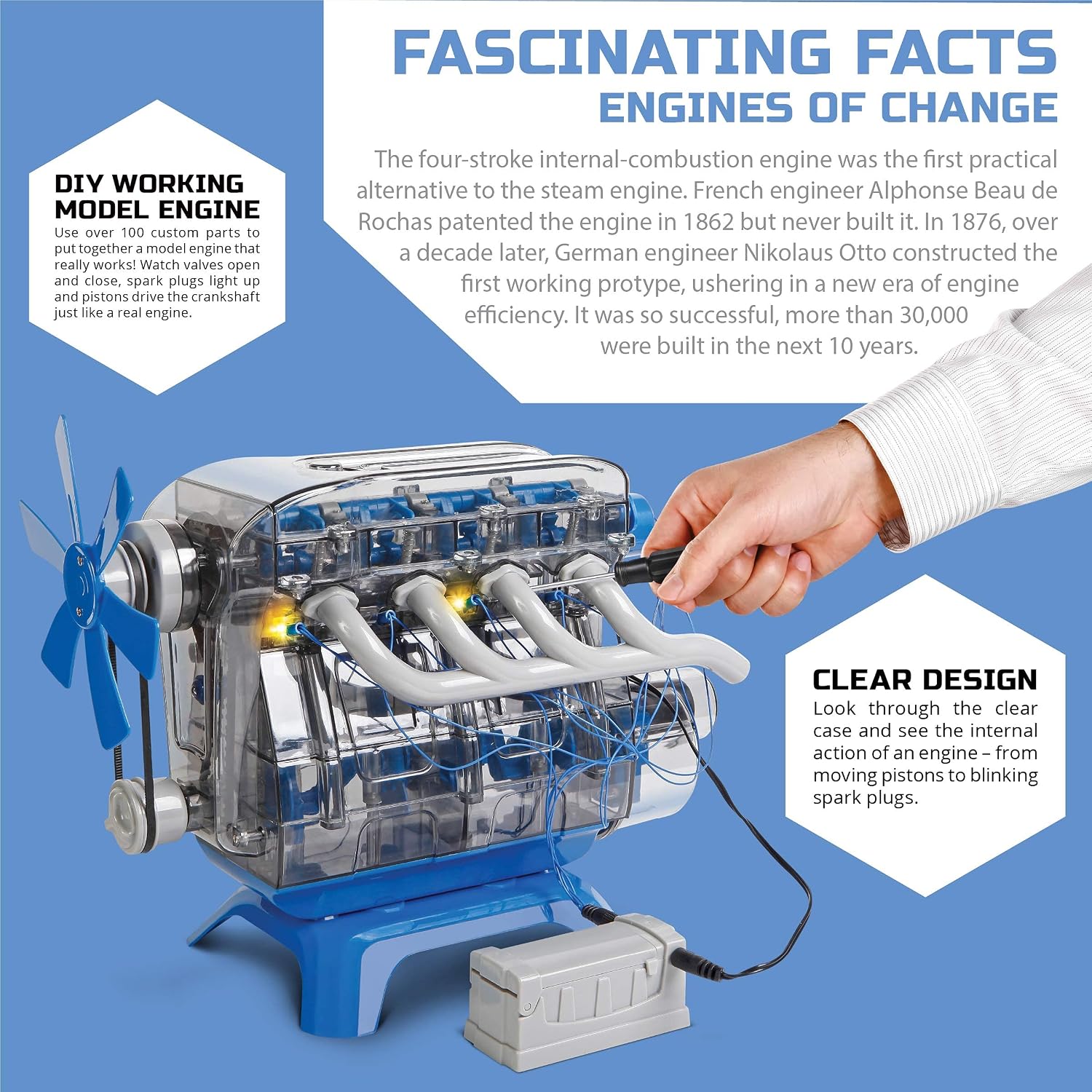Discovery Model Engine Building Kit, DIY 4-Cylinder Combustion Engine, Working Pistons Fan Valves Belts LED Lights, STEM Mechanic Engineering Construction Experiment Set, Kids & Adults Gift - Image 5
