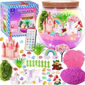 Gifmore Unicorn Light Up Terrarium Kit for Girls Ages 4-12, DIY Unicorn Crafts Toy Set, Birthday Presents for Kids Girls
