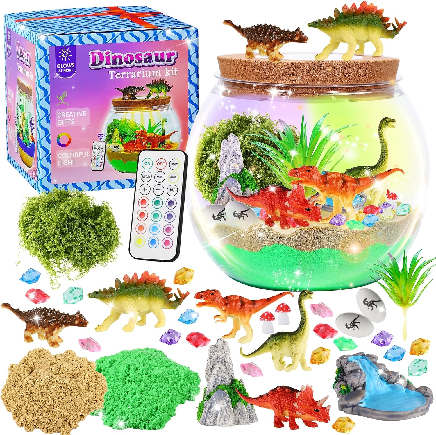Gifmore Dinosaur Light Up Terrarium Kit for Boys Ages 4-12, DIY Dinosaur Crafts Toy Set, Birthday Presents for Kids Boys