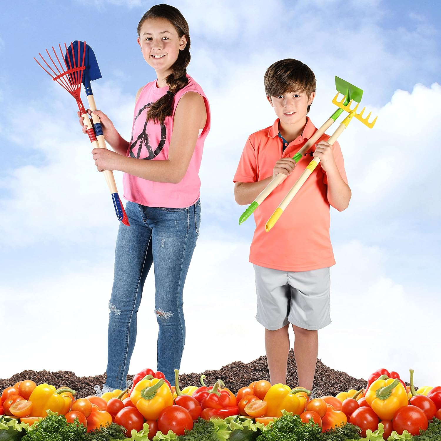 Play22 Kids Garden Tool Set Toy 4-Piece - Shovel, Rake, Hoe, Leaf Rake, Wooden Gardening Tools for Kids Best Outdoor Toys Gift for Boys and Girls - Image 7