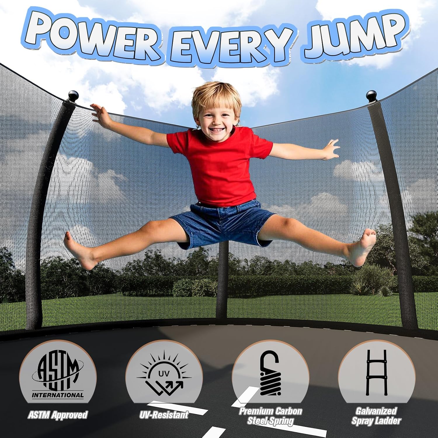 YUMPIE 8FT 10FT 12FT 14FT 15FT 16FT Outdoor Trampoline with Enclosure Net and Ladder, Recreational Trampolines for Kids and Adults, Quick Connect Frame, ASTM Approval - Image 6