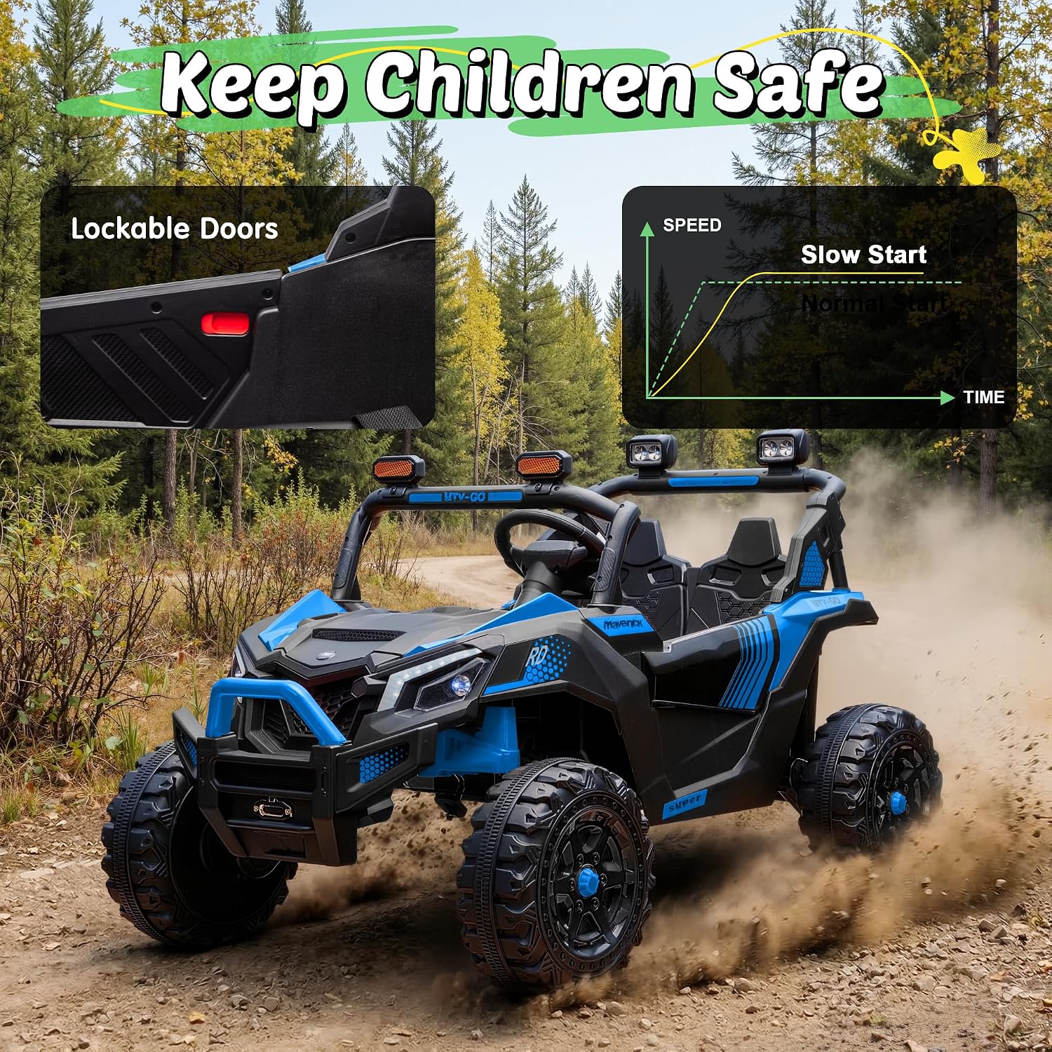 24V Ride on Car 2 Seater Ride on Toys for Big Kids 4WD 4X200W Off-Road Powerful UTV Ride on Truck Electric Vehicle Birthday Gift for Boys & Girls Ages 3-8, Blue - Image 8
