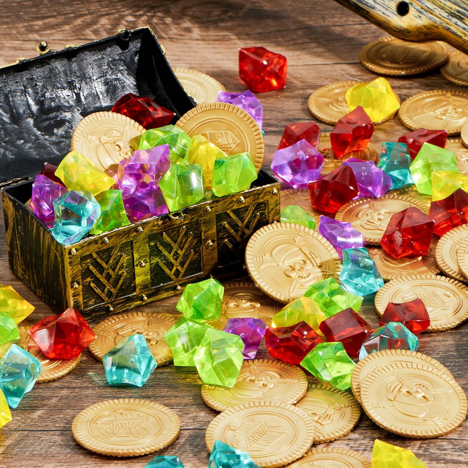 JOYIN Toy 288 Pieces Pirate Gold Coins and Pirate Gems Jewelry Playset Pack Party Favor. (144 Coins+144 Gems) - Image 6
