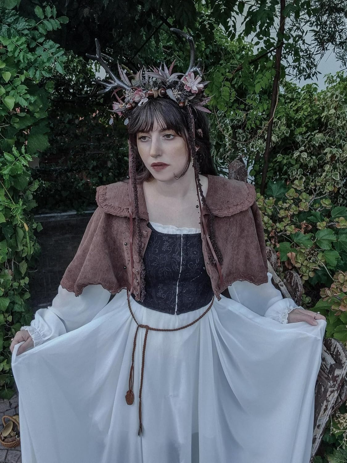 MOSTORY Flower Reindeer Headband for Women - Floral Antler Headpiece Woodland Deer Horns Hairband for Renaissance Cosplay - Image 3