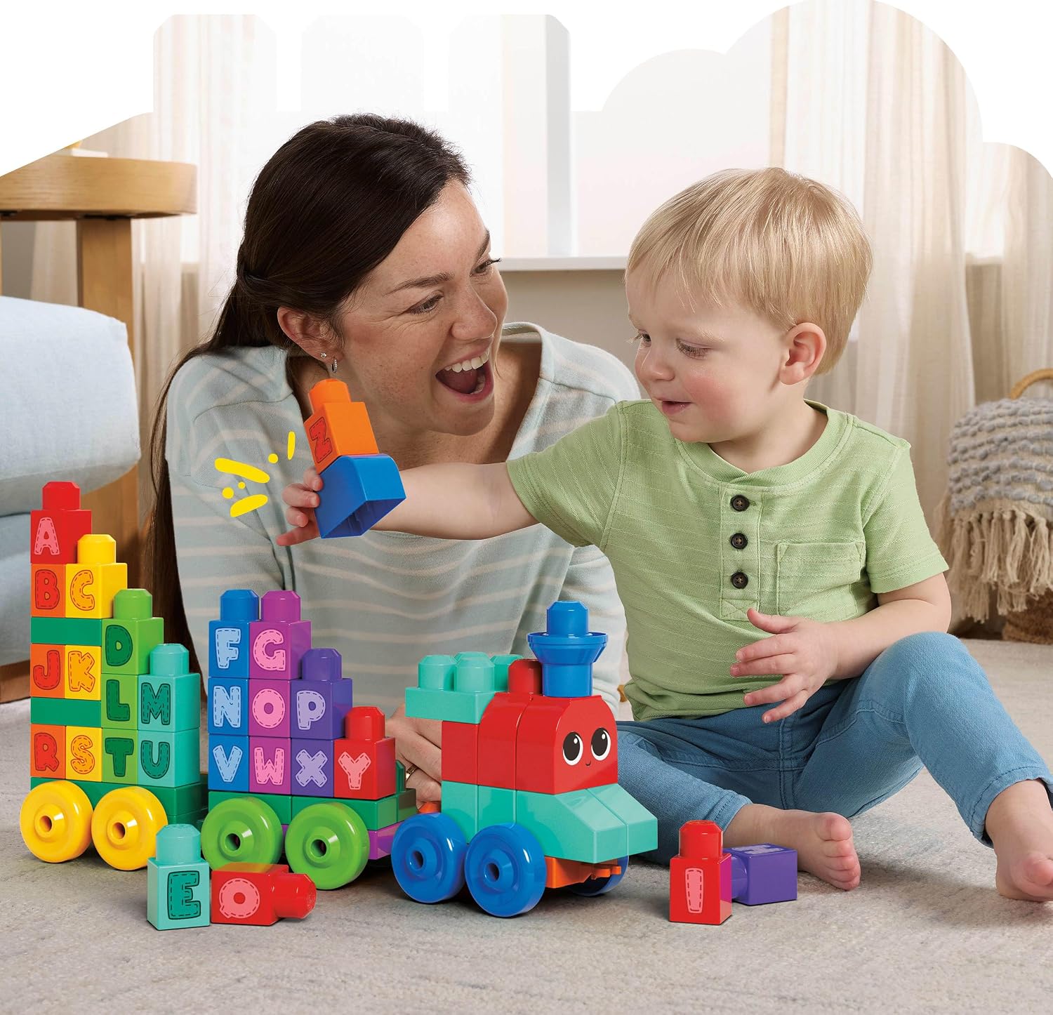 MEGA BLOKS First Builders Toddler Building Blocks Toy Set, ABC Learning Train with 60 Pieces, Ages 1+ Years - Image 5