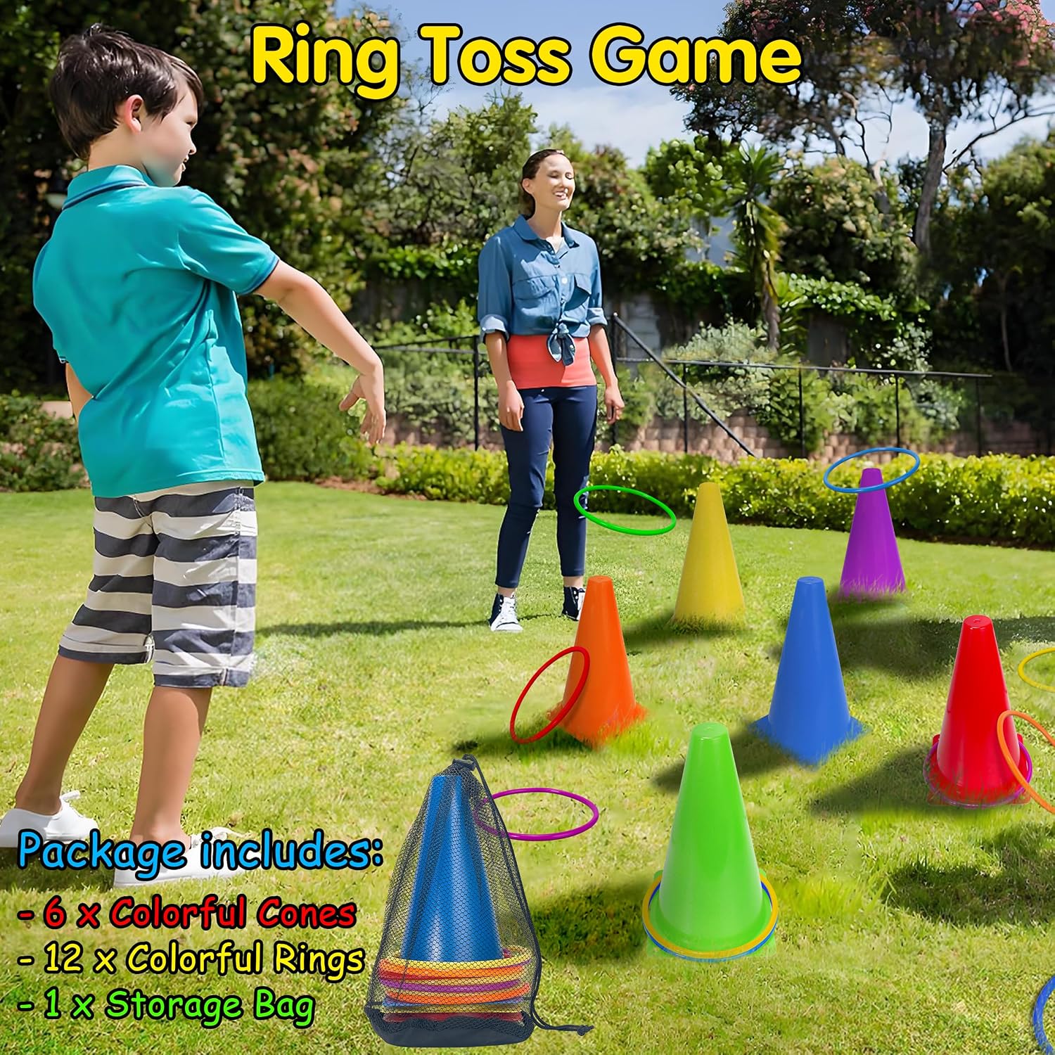LINAYE Carnival Games Combo Set Outdoor Activities, Field Day Lawn Yard Family Reunion Fall Festival Games Hopper Balls Dart Board for Kids Ring Toss Egg and Spoon for Kids Birthday Party - Image 6