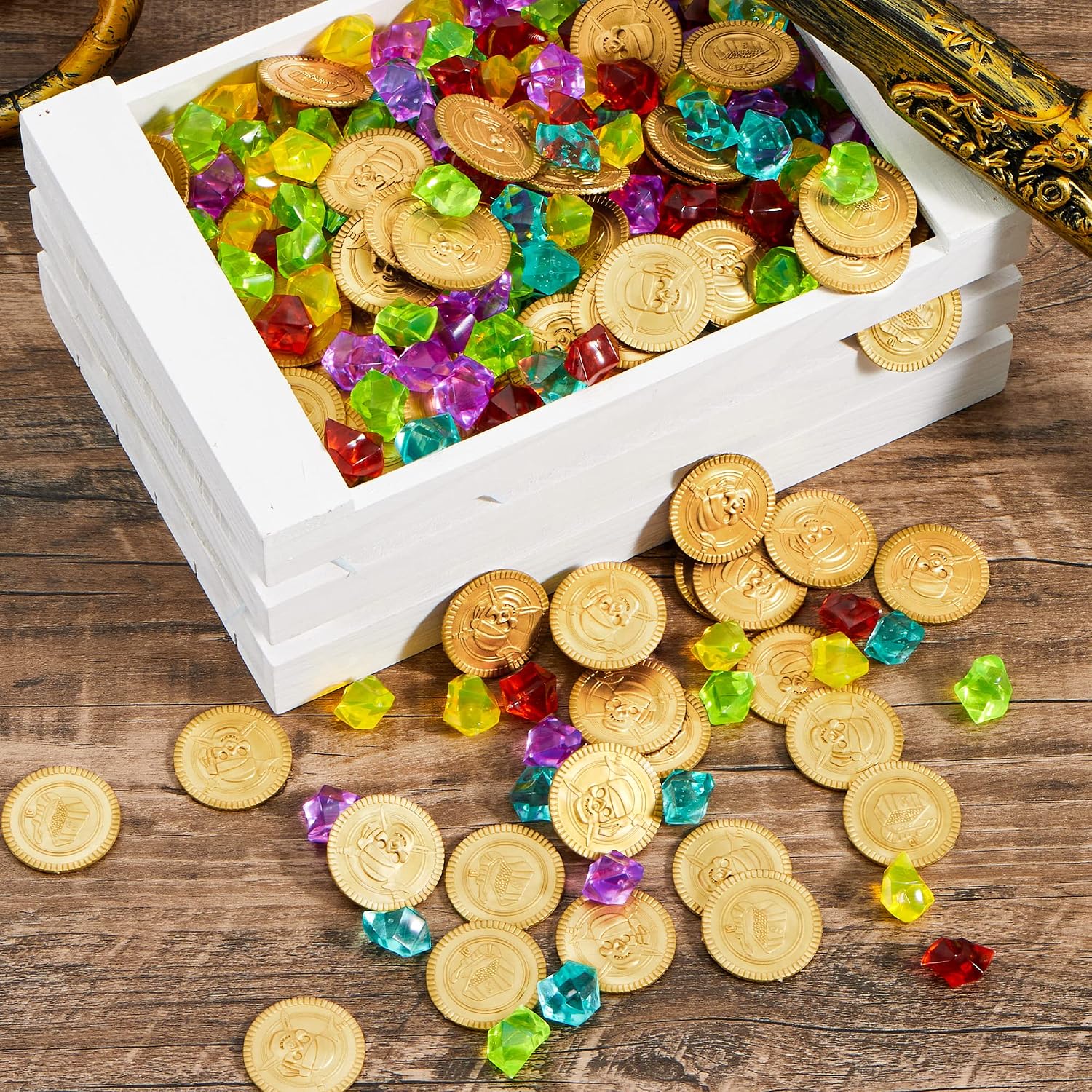 JOYIN Toy 288 Pieces Pirate Gold Coins and Pirate Gems Jewelry Playset Pack Party Favor. (144 Coins+144 Gems) - Image 5