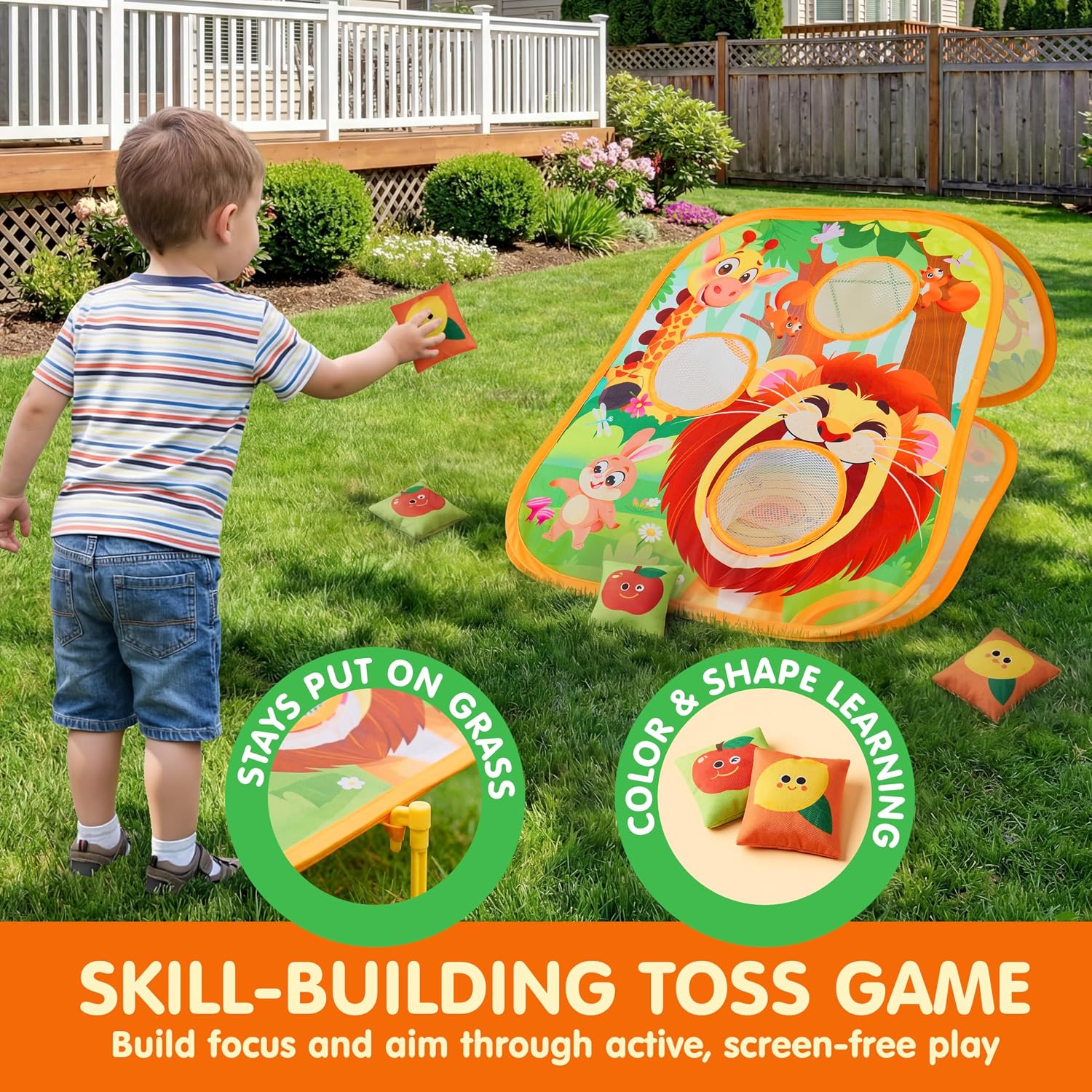 JOYIN 3-in-1 Animal Bean Bag Toss Game for Kids, Portable Corn Hole Games with Tic Tac Toe & Small Sticky Balls, Indoor & Outdoor Toys for Party Yard Beach Lawn, Birthday Gift for Boys Girls Toddlers - Image 3