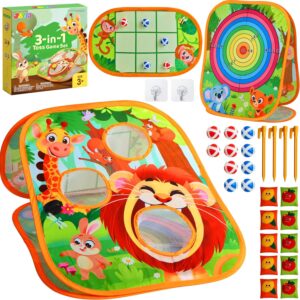 JOYIN 3-in-1 Animal Bean Bag Toss Game for Kids, Portable Corn Hole Games with Tic Tac Toe & Small Sticky Balls, Indoor & Outdoor Toys for Party Yard Beach Lawn, Birthday Gift for Boys Girls Toddlers