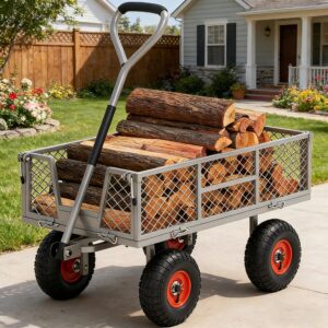 Heavy Duty Garden Cart, 900 lb Steel Wagon with All Terrain Tires | Removable Sides Become Flatbed, 180° Rotating Handle,for Yard, Garden, Hauling