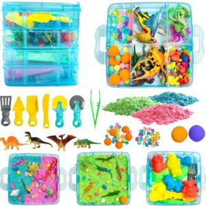 AGENTLAN Dino & Ocean Sensory Sensory Bin with Play Sand | Sensory toy set with dinosaur & ocean figures, supports fine motor skills, for toddlers ages 3+, stackable sandbox play