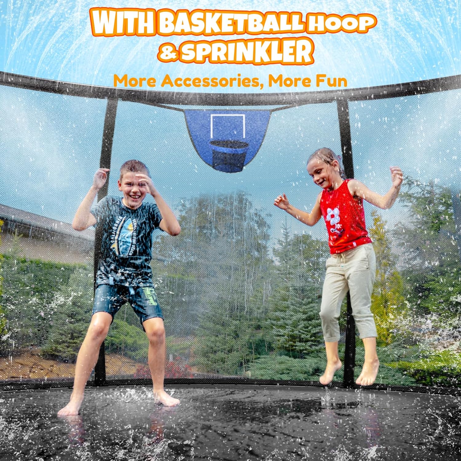 Kiivakii Trampoline 12 14 16FT, Outdoor Big Trampolines for Kids and Adults, Recreational Trampolines with Basketball Hoop and Stakes, Big Round Trampoline with Sprinkler for Backyard - Image 4