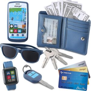 Play Wallet for Boys with Money and Pretend Play Toys, Cellphone, Smartwatch, Keys, Sunglasses, Toddler Wallet for Kids Ages 3 4 5 6 7 8 9 10 11 12 – Grown Up Pretend Play Set for Kids