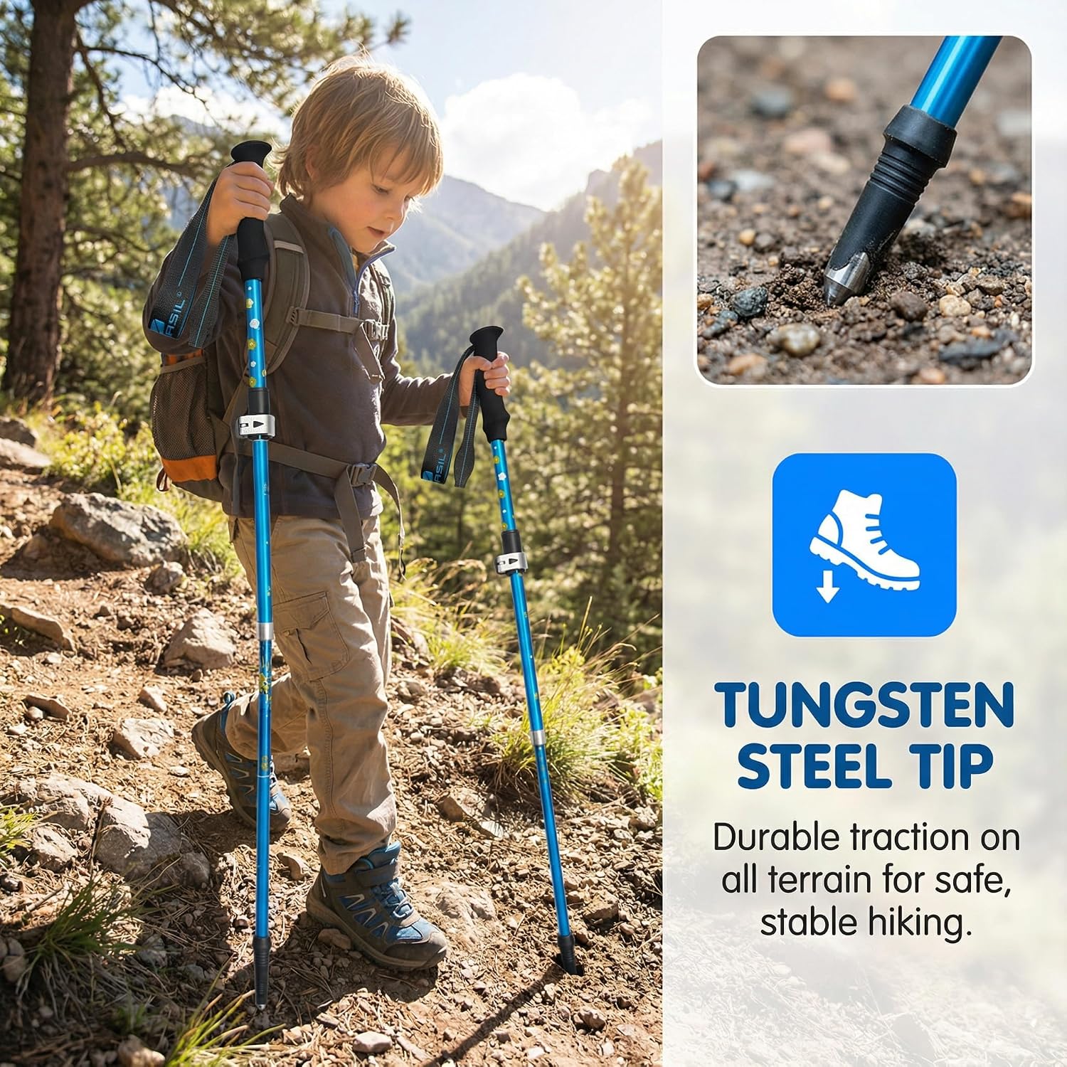 Trekking Poles - Lightweight Collapsible Kids Hiking Poles - Retractable Kids Hiking Stick, Telescoping Aluminum Trekking Poles 2 Pack, Adjustable Ski Poles - Image 7