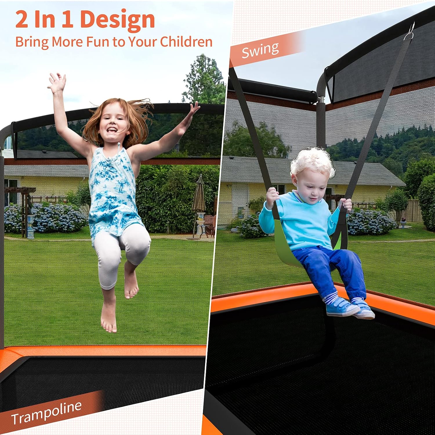 Giantex 6 FT Trampoline for Kids with Swing, Toddler Trampolines with Safety Enclosure Net, ASTM Approved, Rectangle Indoor & Outdoor Mini Kids Trampoline - Image 2