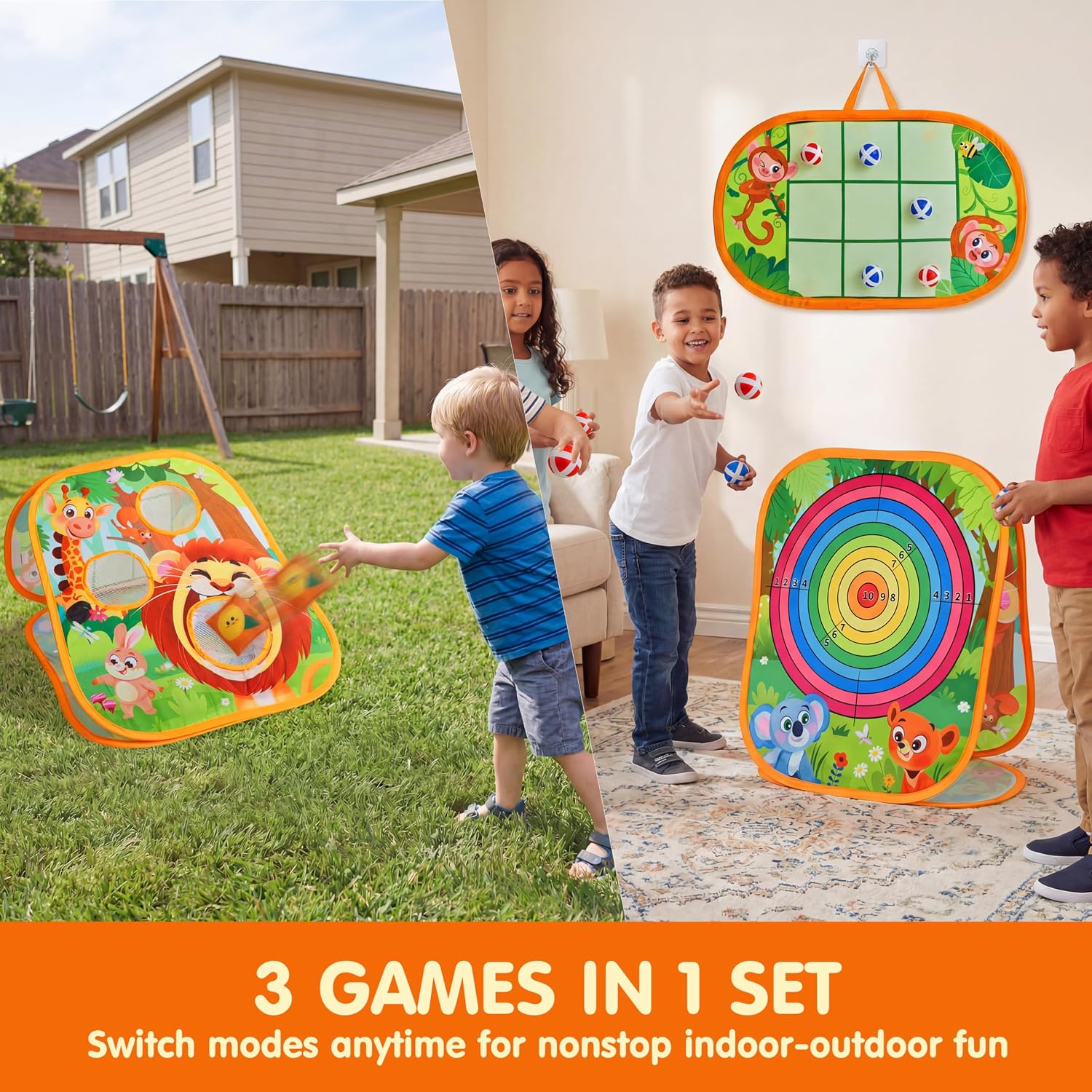JOYIN 3-in-1 Animal Bean Bag Toss Game for Kids, Portable Corn Hole Games with Tic Tac Toe & Small Sticky Balls, Indoor & Outdoor Toys for Party Yard Beach Lawn, Birthday Gift for Boys Girls Toddlers - Image 2