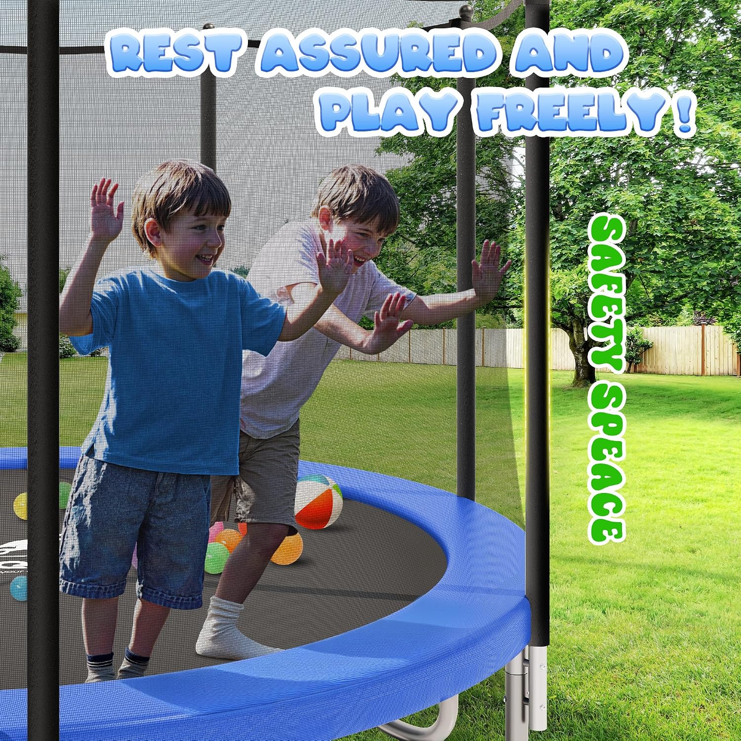 JELENS Trampoline 8FT 10FT 12FT 14FT 15FT, Outdoor Trampolines with Enclosure Net, Recreational Anti-Rust Trampolines for Kids and Adults, ASTM Approved - Image 2