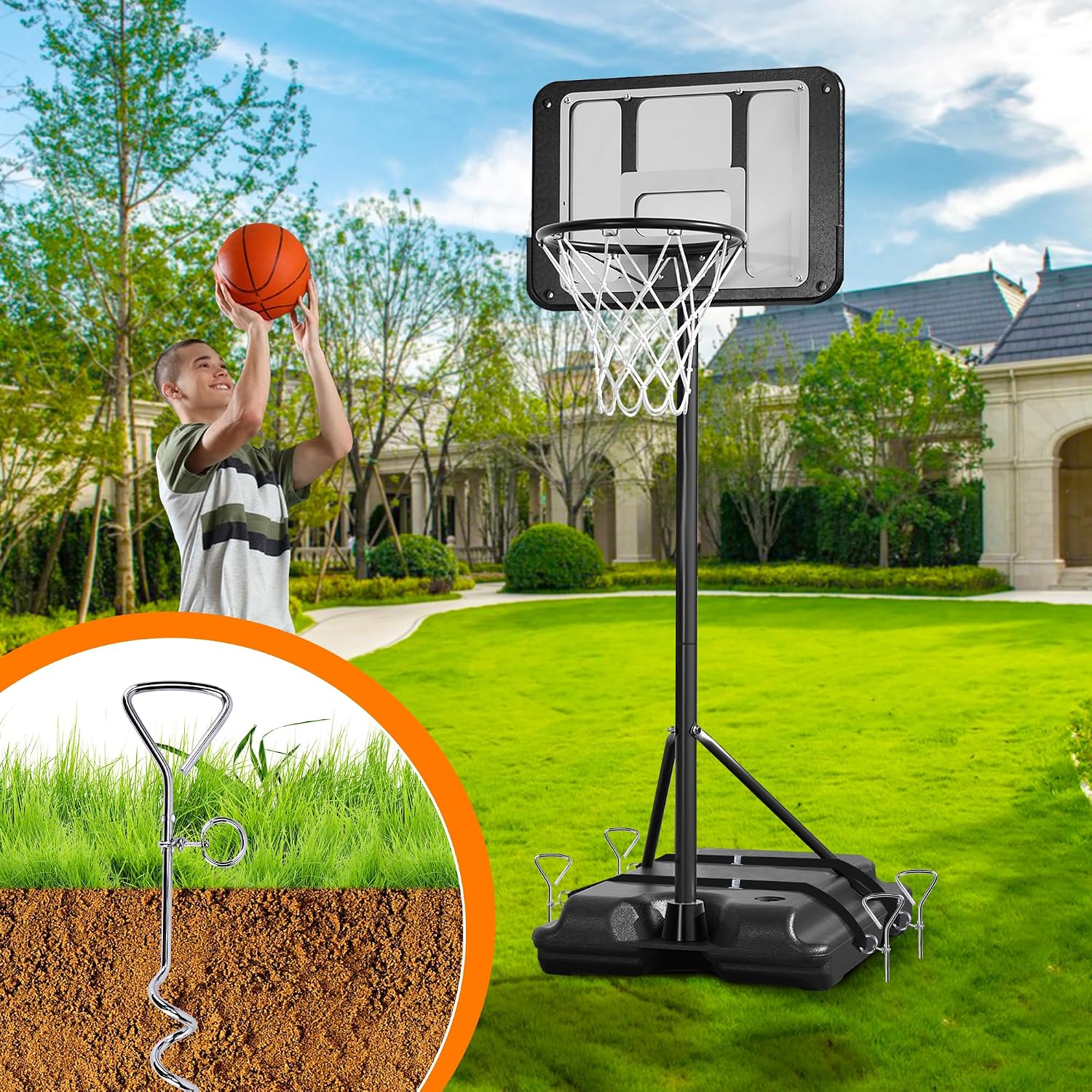 RunNico Basketball Goal Anchor, Heavy Duty Basketball Hoop Tie Down Kit, Court Setup Ground Stakes with Adjustable Straps for Basketball Mounting Trampoline Swing Tent - Image 6