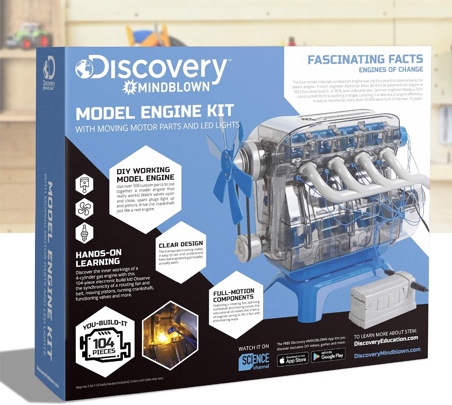 Discovery Model Engine Building Kit, DIY 4-Cylinder Combustion Engine, Working Pistons Fan Valves Belts LED Lights, STEM Mechanic Engineering Construction Experiment Set, Kids & Adults Gift - Image 9