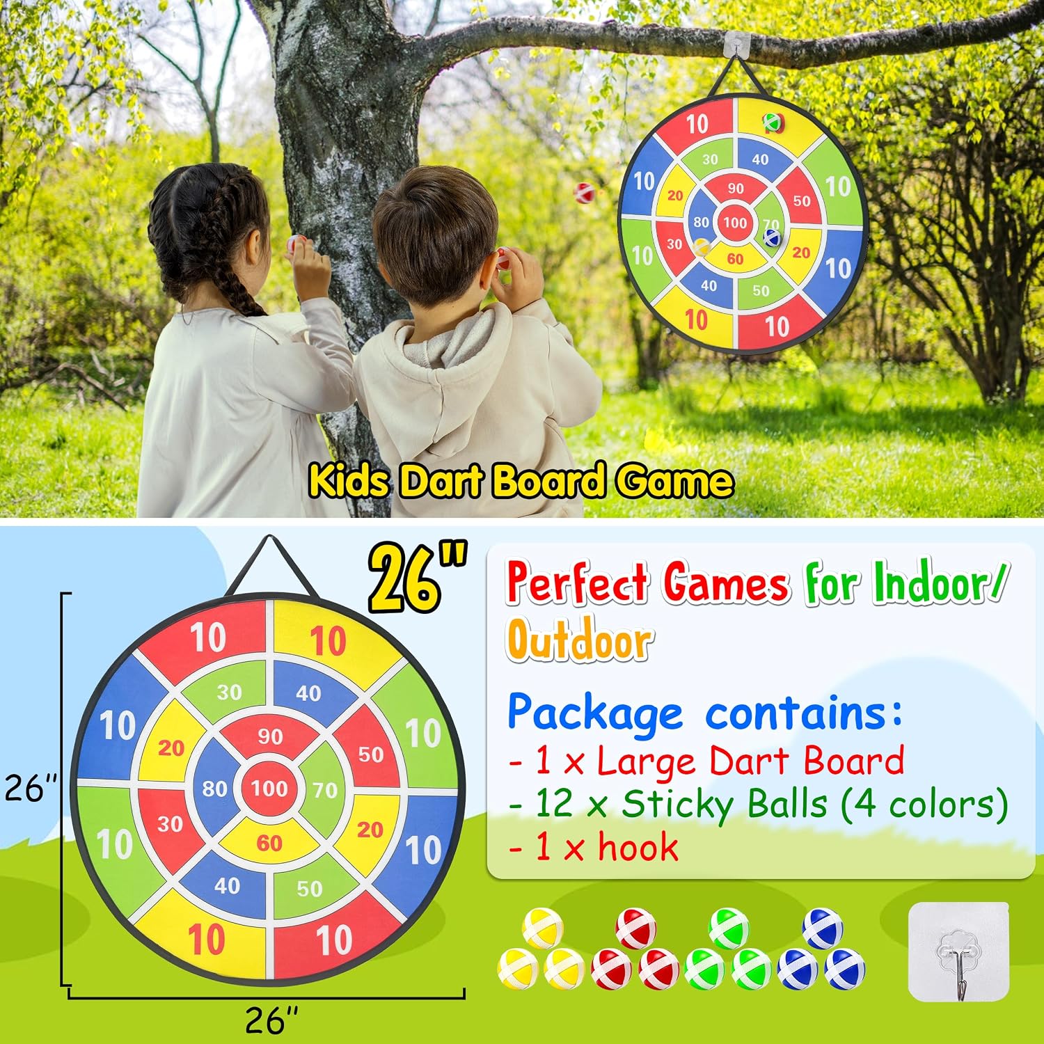 LINAYE Carnival Games Combo Set Outdoor Activities, Field Day Lawn Yard Family Reunion Fall Festival Games Hopper Balls Dart Board for Kids Ring Toss Egg and Spoon for Kids Birthday Party - Image 4