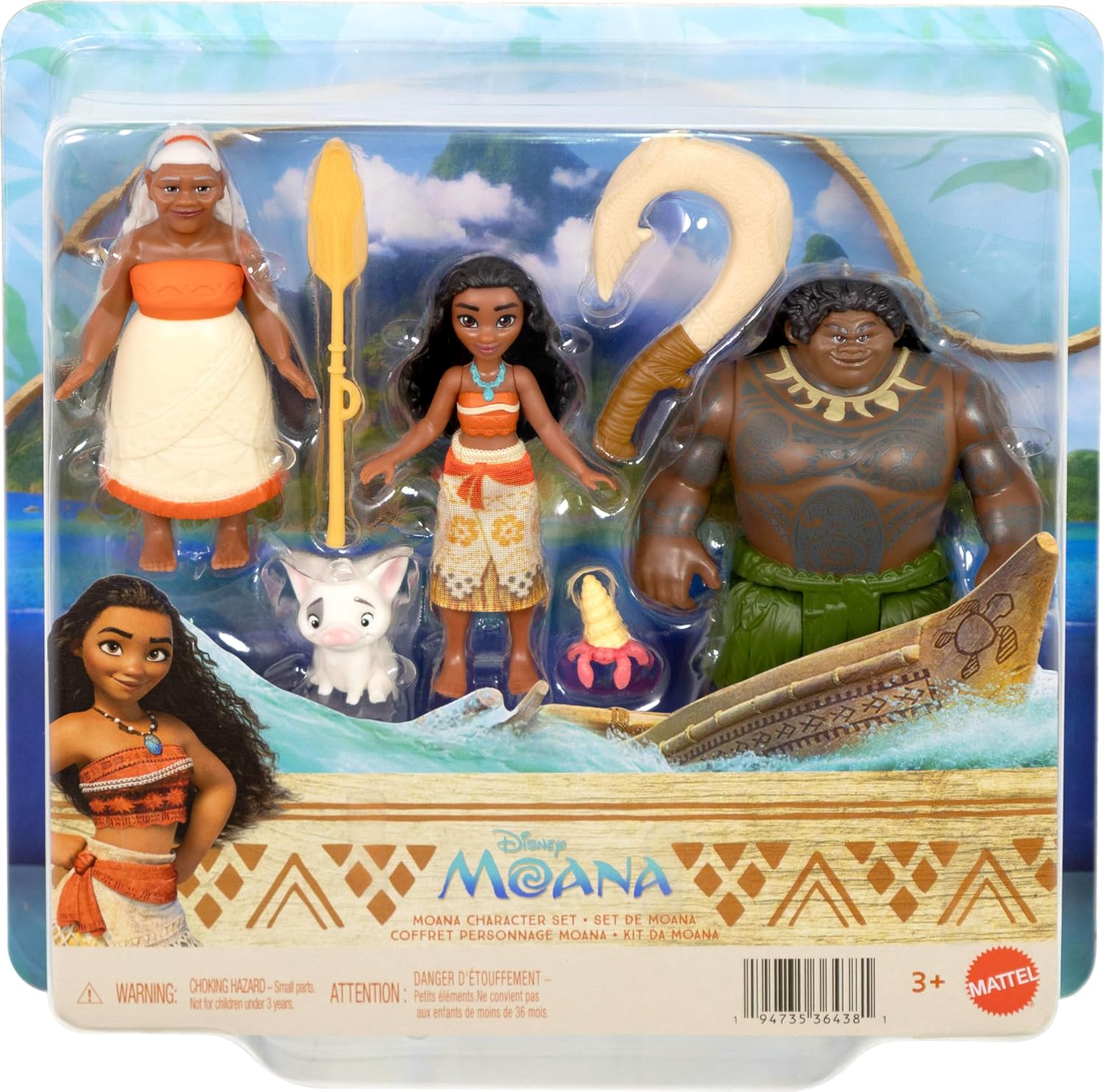Mattel Disney Moana Small Doll 3-Pack with Moana, Maui the Demigod & Gramma Tala, Plus Pua the Pig, Crab Figure & 2 Accessories, Inspired by Movie - Image 5