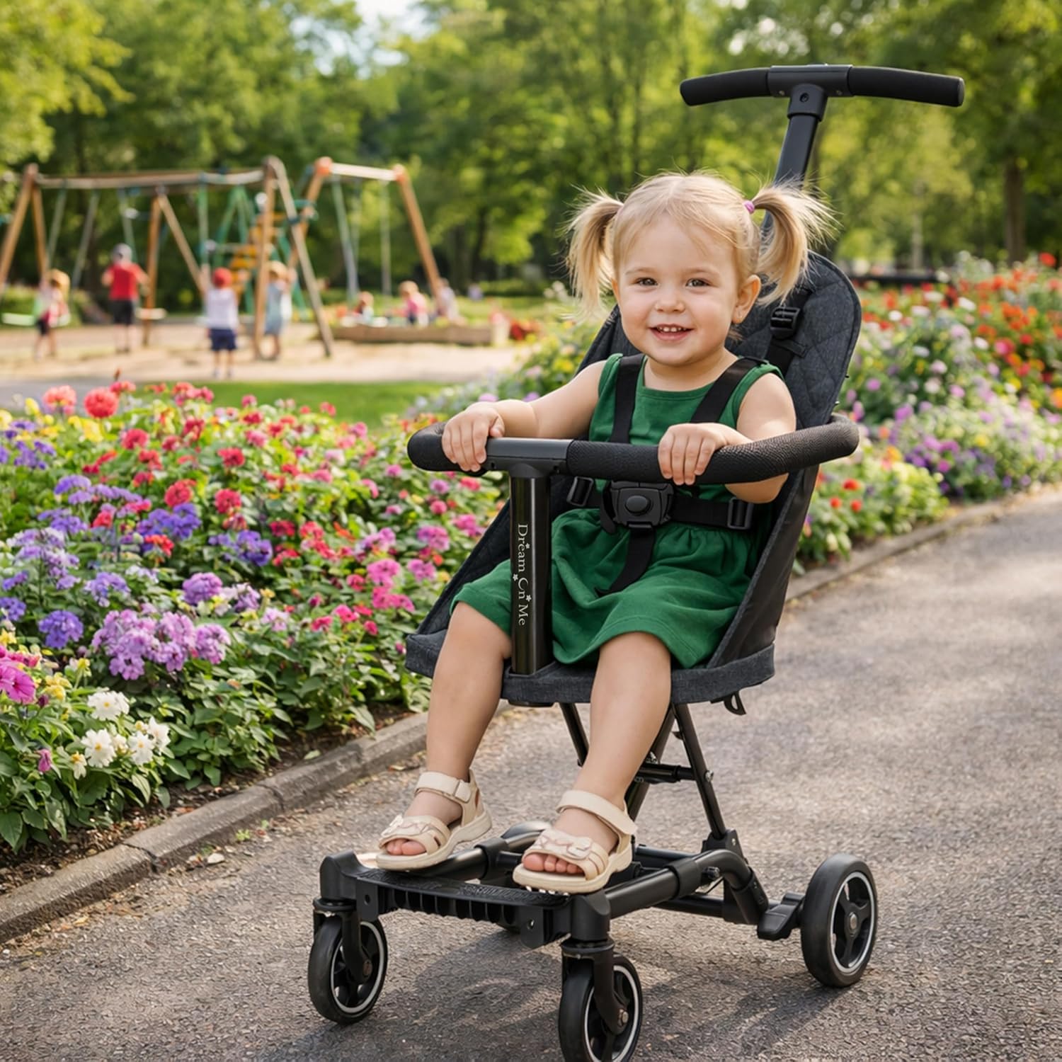Dream On Me Coast Rider Lightweight Travel Stroller, Compact Baby & Toddler Stroller, Theme Park Approved, Quick Fold, Converts to Rider & Scooter, 45 lb Weight Capacity, Black - Image 2