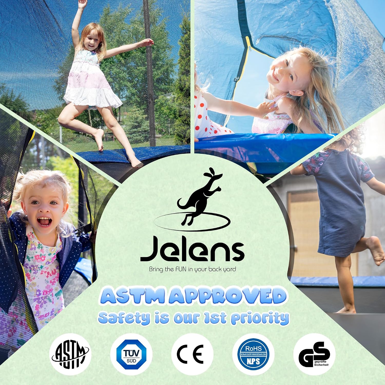 JELENS Trampoline 8FT 10FT 12FT 14FT 15FT, Outdoor Trampolines with Enclosure Net, Recreational Anti-Rust Trampolines for Kids and Adults, ASTM Approved - Image 8