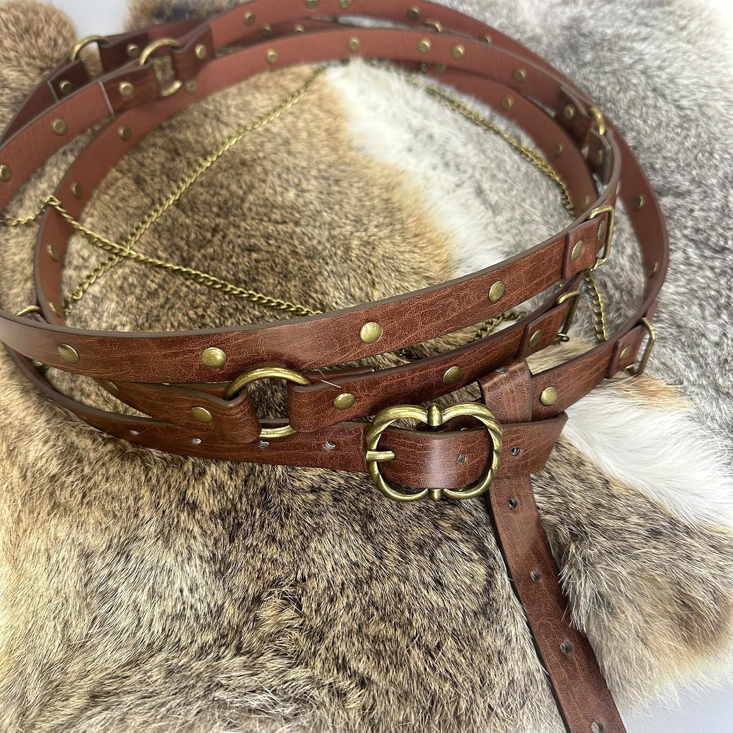 HiiFeuer Medieval DIY Faux Leather Metal Chain Belt, Vintage Adjustable Thin Belt For Women, Retro Skinny Belt For Dresses - Image 5